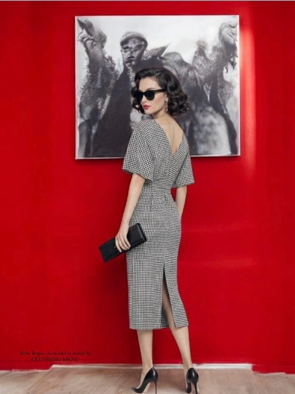 ZARA Black and White Houndstooth Midi Belted Dress 100% Cotton Size: XS